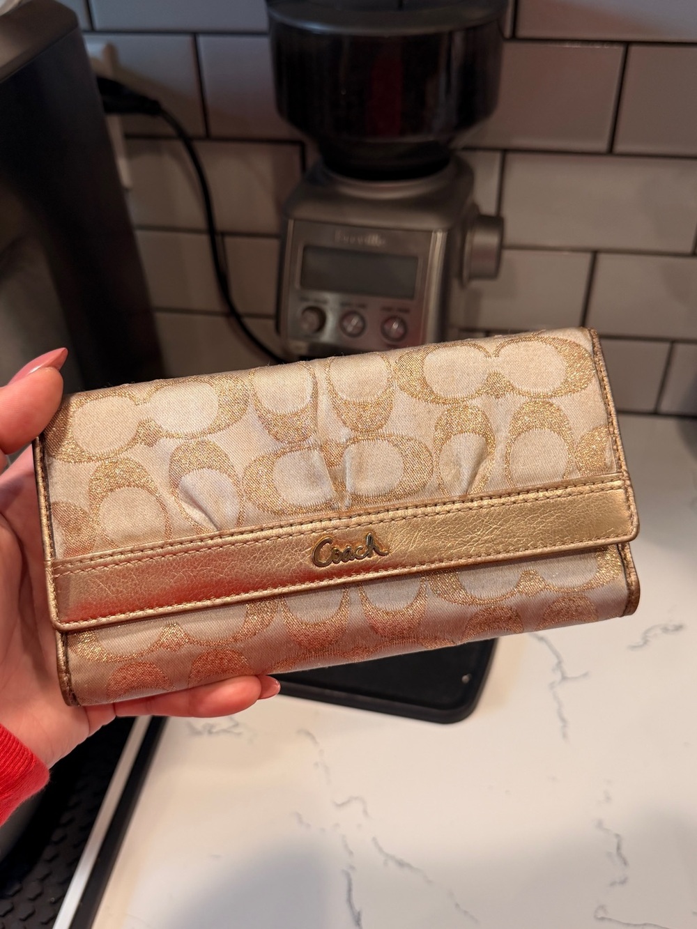 Coach Ashley Signature C Metallic Gold Trifold Wallet
